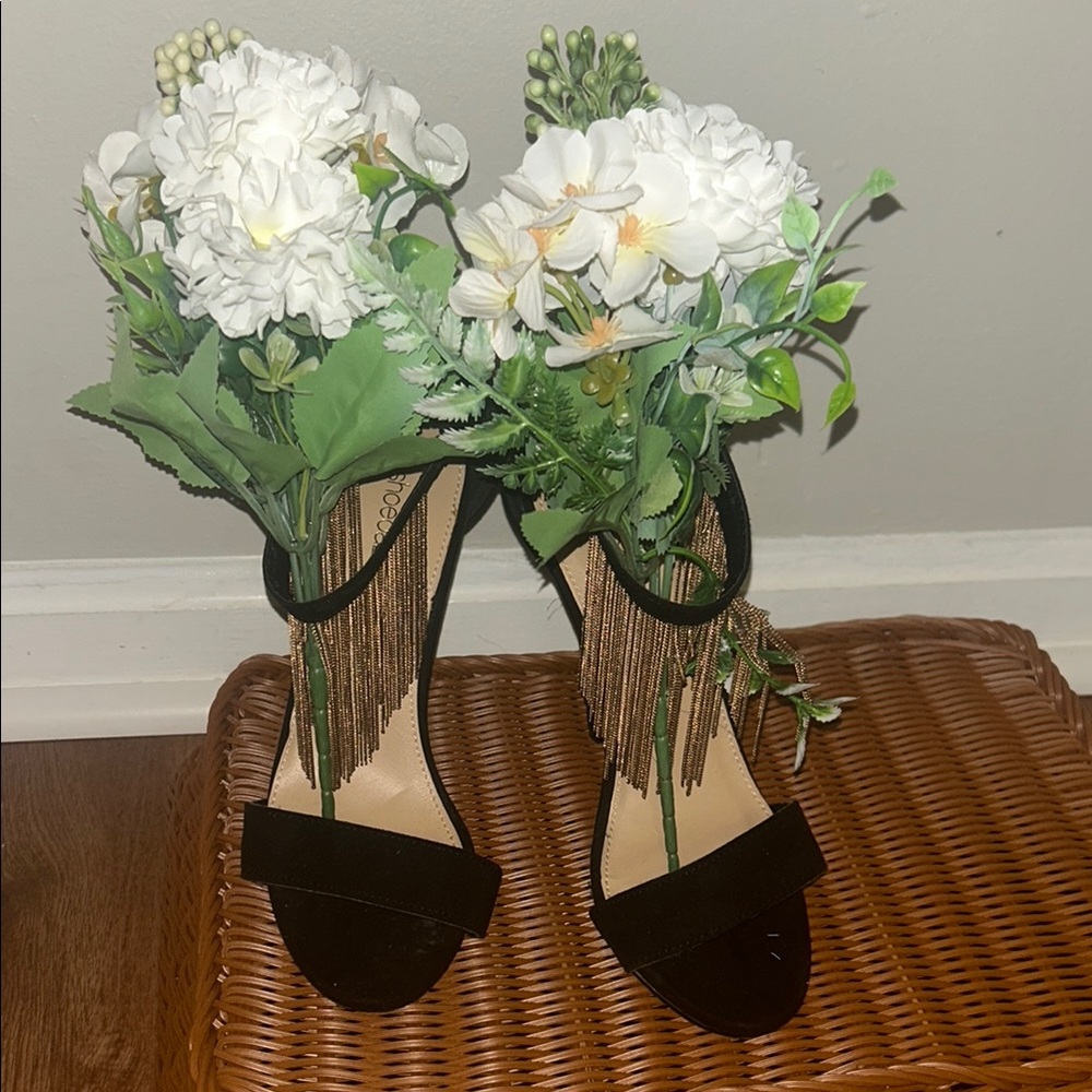 Elegant Black Women's Heels with Fringe Detail